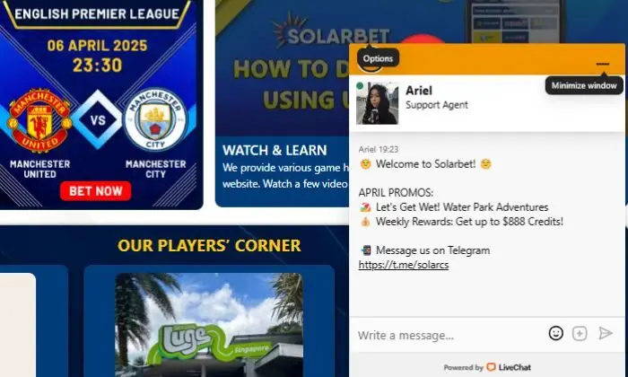 Nhà cái Solarbet cung cấp hệ thống chăm sóc cược thủ hoạt động liên tục 24/7